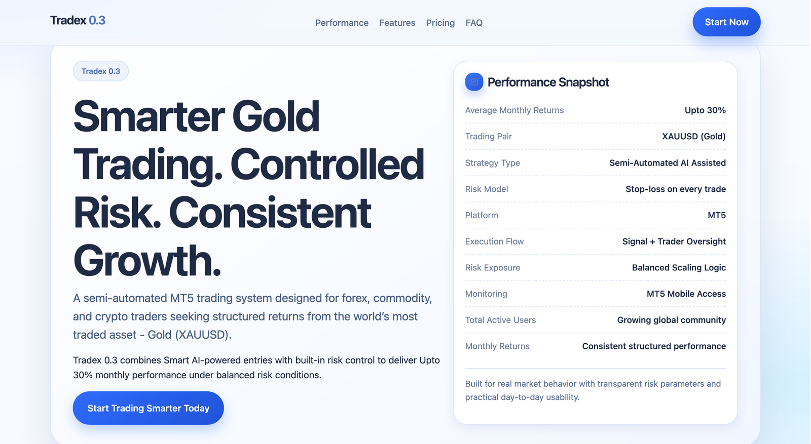 Tradex 0.3 website preview